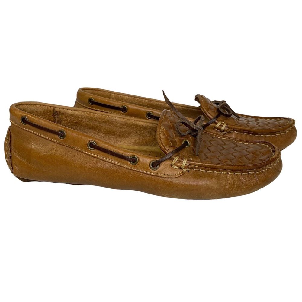 Bass Women's Woven Leather Driving Moccasins in Cognac Brown